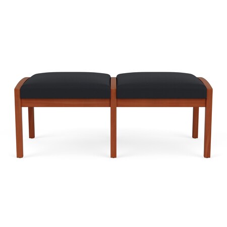 Lesro Lenox Wood 2 Seat Bench Wood Frame, Cherry, MD Black Upholstery LW2001